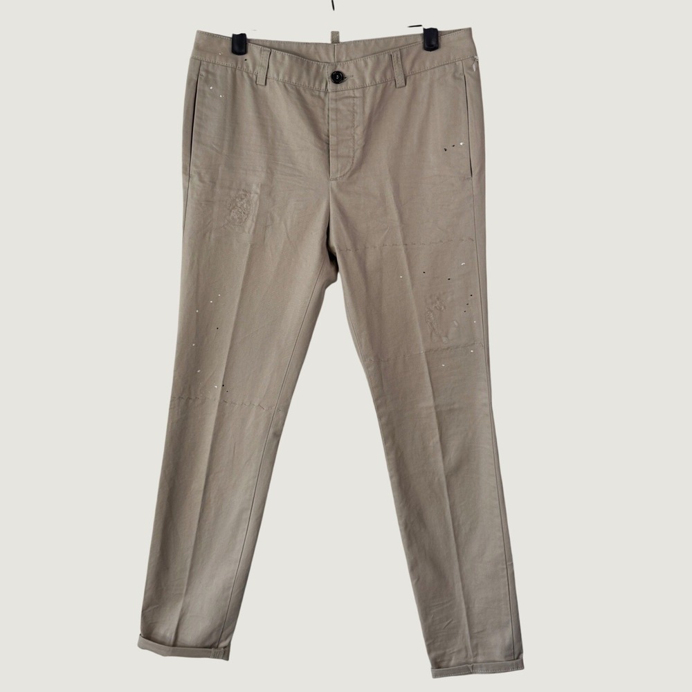 Dsquared2 Chino Pants IT 40 30 Tan Distressed Paint Splatter Designer Streetwear